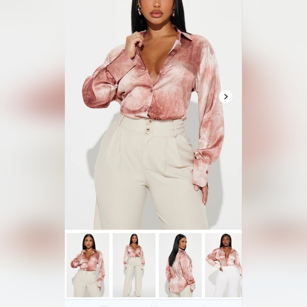 Fashion Nova Rose Satin Button Down Shirt
